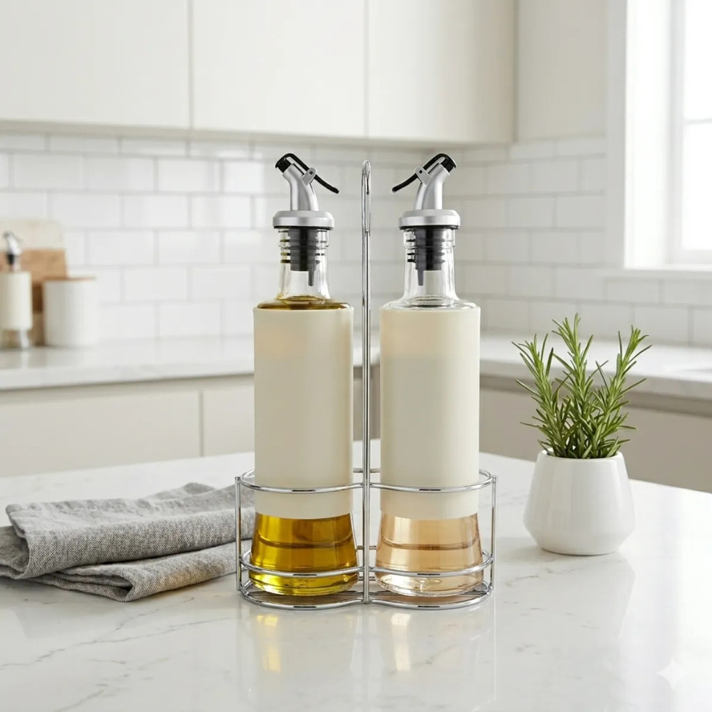 Galheteiro Porta Azeite E Vinagre Malone Com Suporte 2pcs