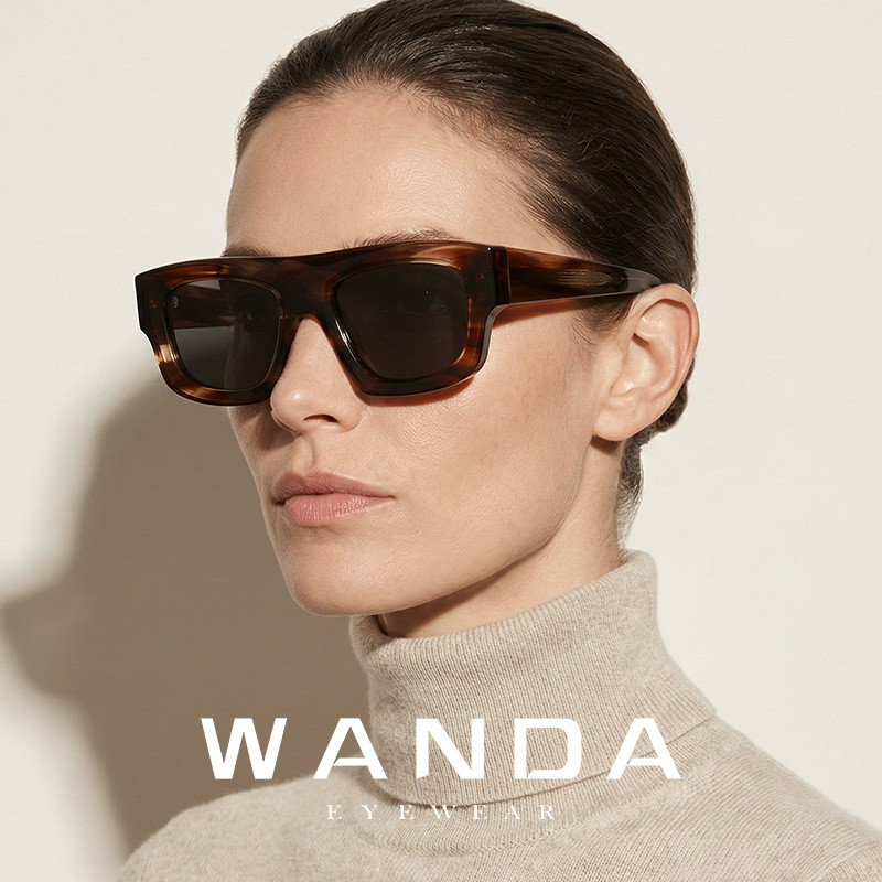 Óculos de sol de armação grande e poligonal, óculos de sol retrô elegantes s32236, óculos de sol de acetato com proteção