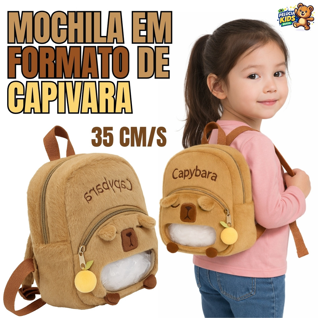 Mochila Escolar Infantil Capivara 35cm Pelúcia Super Macia