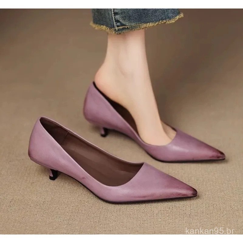 Sapatos de Salto Alto Finos e Sexy em Rosa para Mulheres, Bico Fino, Slip-On, Elegantes para Baile, Casamento, Sapatos d