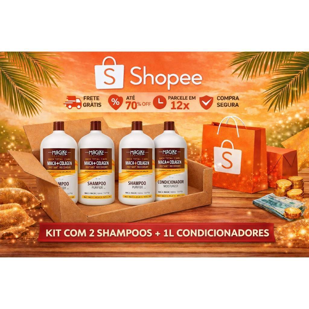 Kit   2 Shampoo e 2 Condicionador Maca  Argain 1L – limpeza profunda capilar