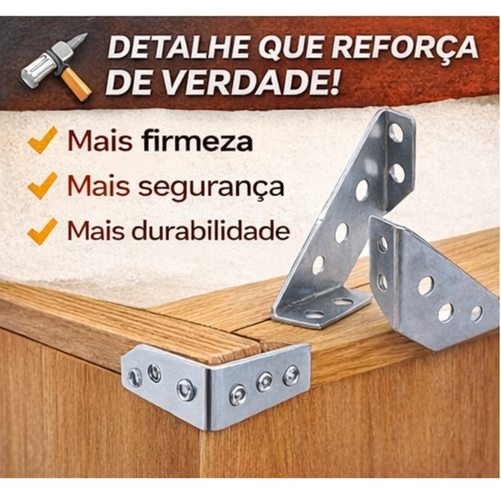 Kit 24un Suporte Força Prateleira Cadeira L Metalico Cantoneira Fixação Moveis