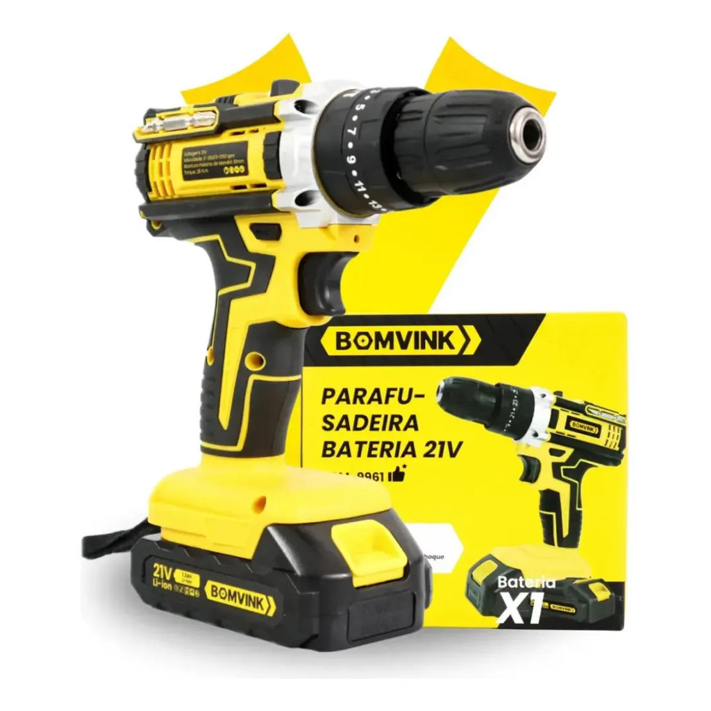 Maquina de Furar Furadeira Parafusadeira Sem Fio 21v Profissional Recarregavel Bateria