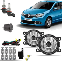 Kit Farol Milha Neblina Auxiliar Farolete Cibie Completo Renault Sandero 2015 2016 2017 2018 2019