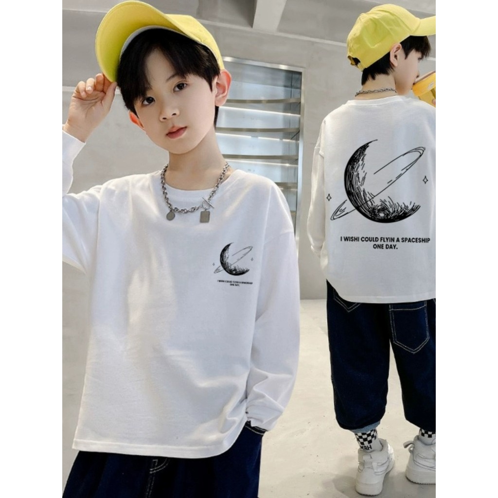 Primavera outono puro algodão manga comprida camiseta meninos roupas infantis versão coreana moda crianças médio grande 