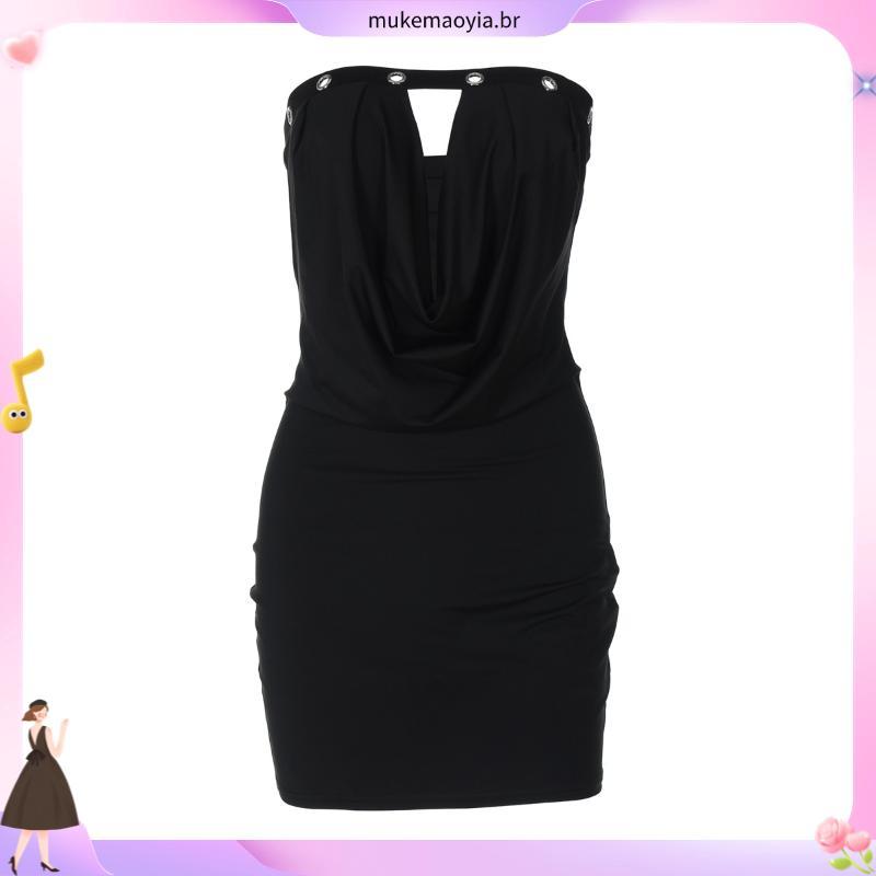 2025 Vestido Bodycon Feminino Cor Sólida Sexy Novo Vestido Curto Vestido Tomara que Caia Cintura Oca Vestido de Verão