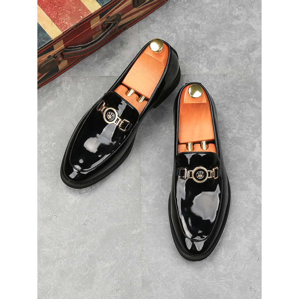 Sapatos masculinos de couro envernizado para negócios de verão, sapatos formais de couro envernizado, pés de cobertura b