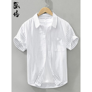 Japonês simples masculino verão camisa de manga curta moda Casual fresco listrado topo confortável puro algodão All-Matc