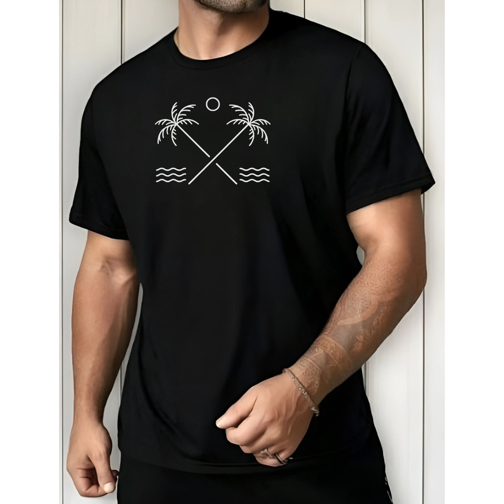 Camiseta Estampa Paisagem Praia Tropical Verão Vibe Natureza Streetwear Masculina Feminina T-Shirt Confortável Leve