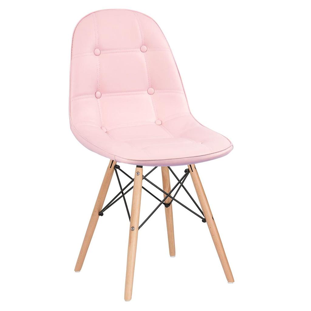 Cadeira Laráz Eames Eiffel Botonê Estofada  - Rosa claro