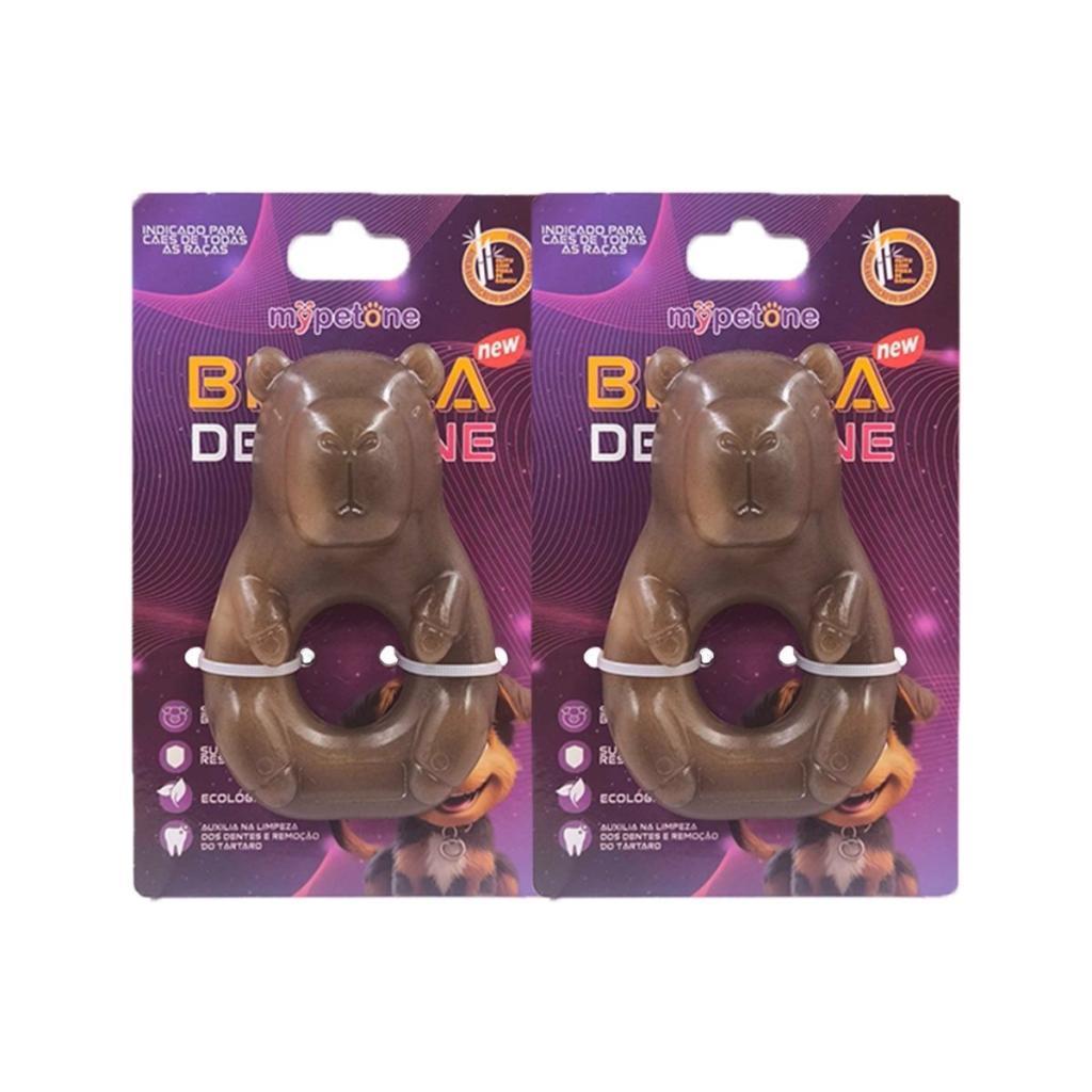 Kit 2 Brinquedo Osso Bamboo Capivara Brinca Dent One Sabor Bacon Para Cães