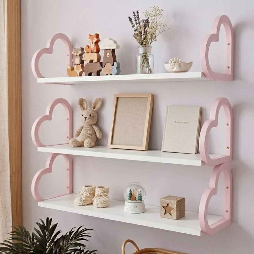 Tres prateleiras coração infantil rosa e branco — imagem 1