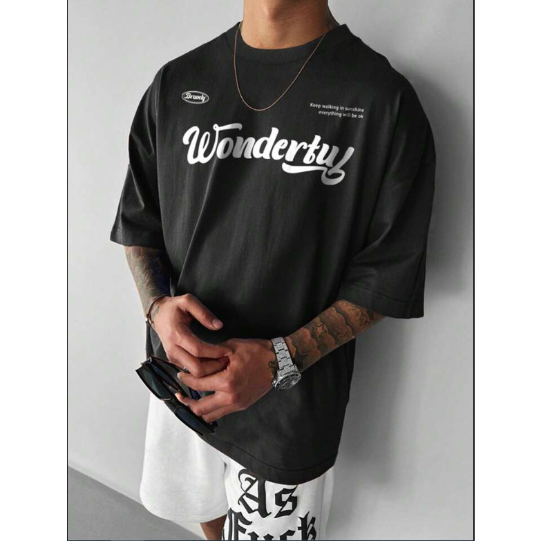 Camiseta Oversized Unissex Casual Confortável 100% Algodão Modelo "Wonderful" Novidade para Academia