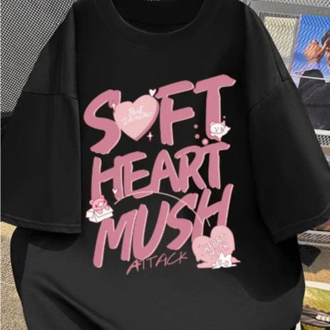 Camiseta Oversized Unissex Casual Confortável 100% Algodão Modelo: "Soft Heart Mush" para Academia