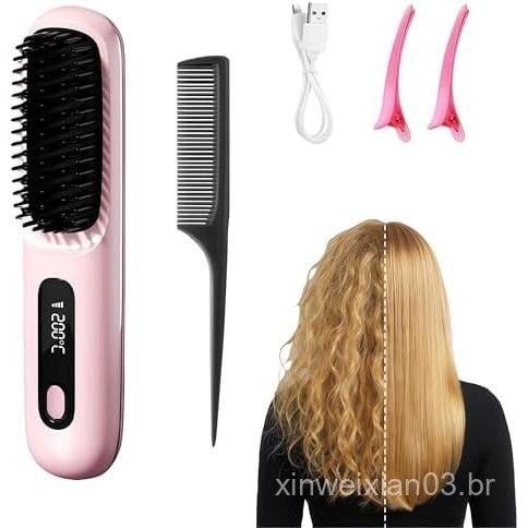 Clinora A Primeira Escova Alisadora Inteligente Recarregável Sem Fio para Alisar Cabelos Lisos, Ondulados ou Crespos a Q