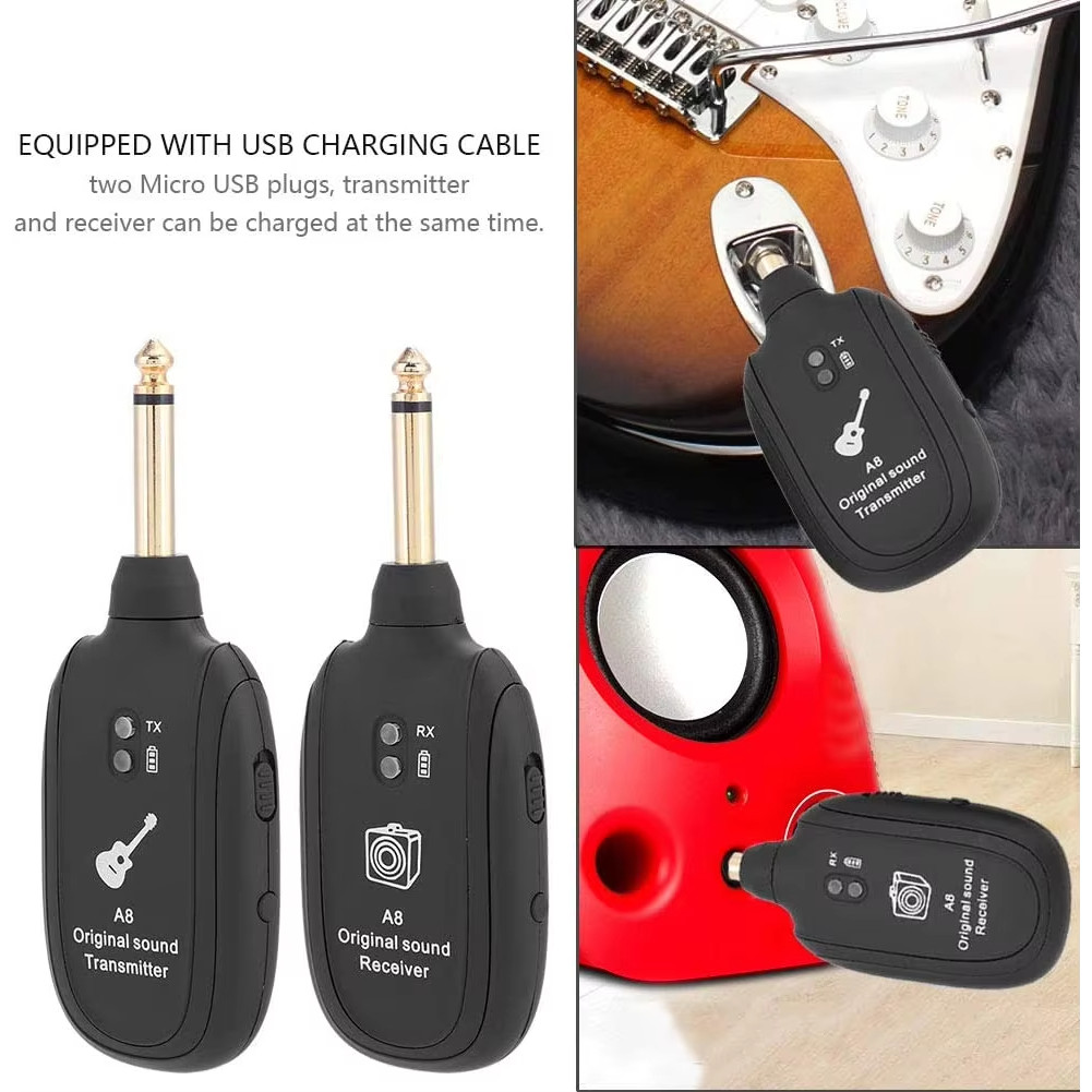 Sistema Sem Fio para Guitarra Miwayer A8 UHF/Transmissor e Receptor Sem Fio para Guitarra Elétrica/Baixo com Bateria
