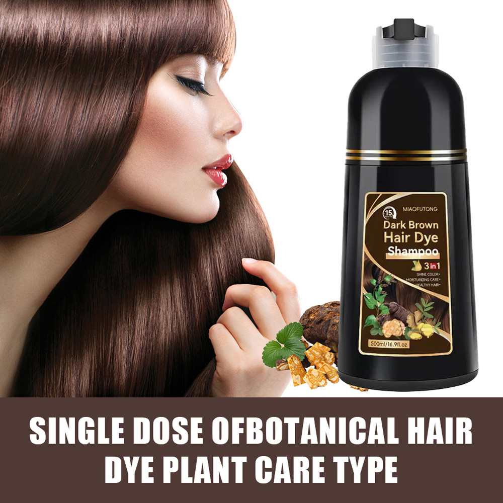 Detalhes do Shampoo Tintura Capilar 500ml Castanho Escuro | Gengibre , Polygonum Multiflorum E Ginseng 3 Em 1 , Noz Marrom