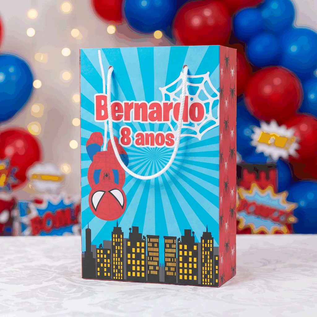 Sacolinha Personalizada com Nome e Idade - Tema Homem Aranha Baby - Lembrancinha Aniversário - Pegue e Monte
