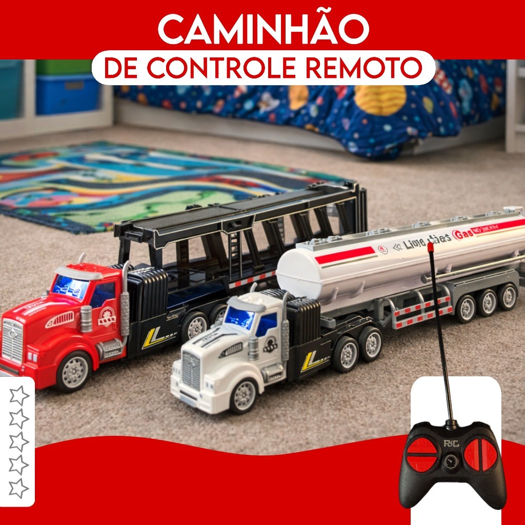 Caminhão Infantil Controle Remoto 38cm Articulado Super Resistente Cegonha ou Tanque Brinquedo Interativo