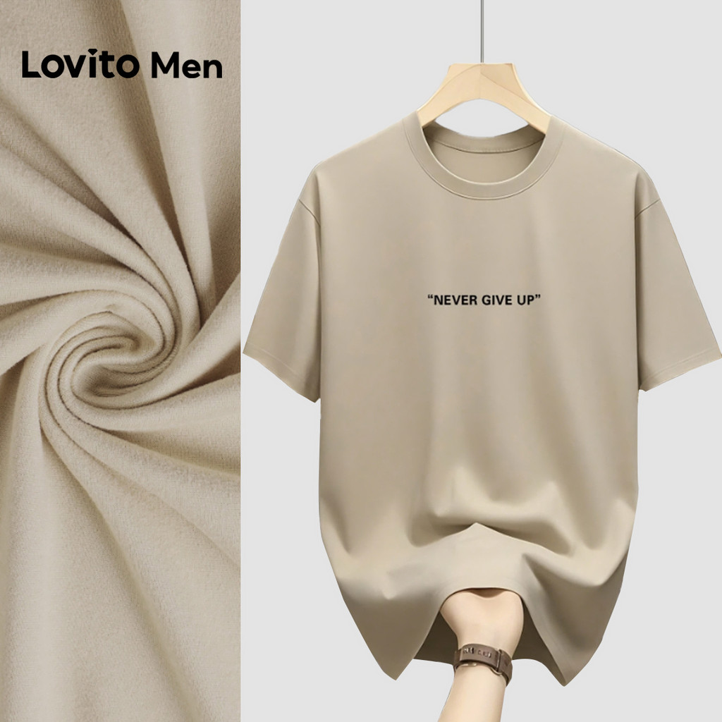 Lovito Men  Camiseta Casual Primavera/verão Cáqui Camiseta para Homens. L175ED022 em Oferta na Shopee