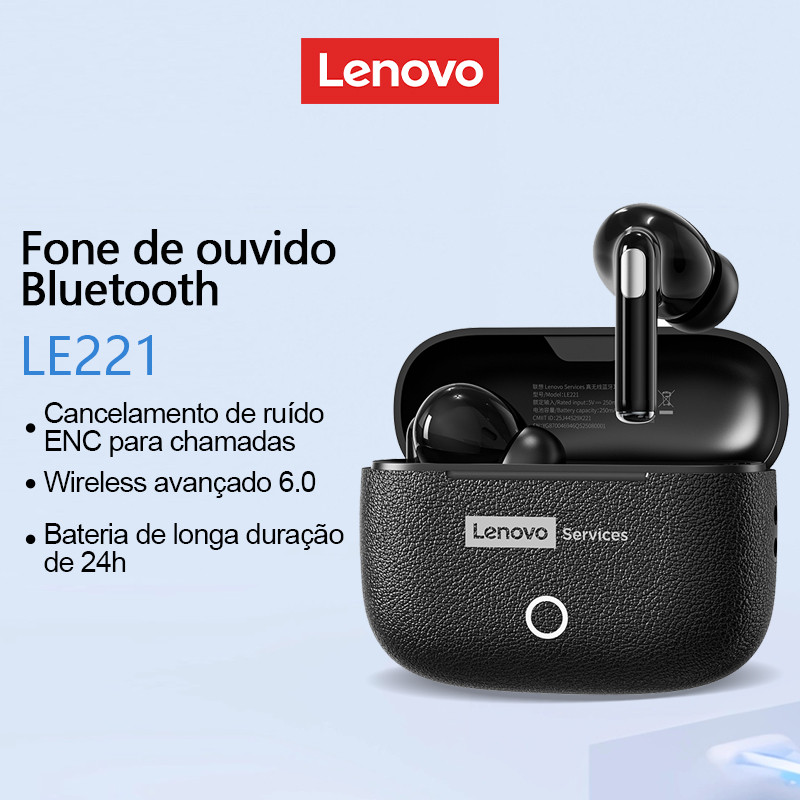 Lenovo LE221 Luz Luxo Couro TWS Verdadeiro Sem Fio Fones De Ouvido ENC Ruído Inteligente Uitra-Baixa Latência Bluetooth em Oferta na Shopee