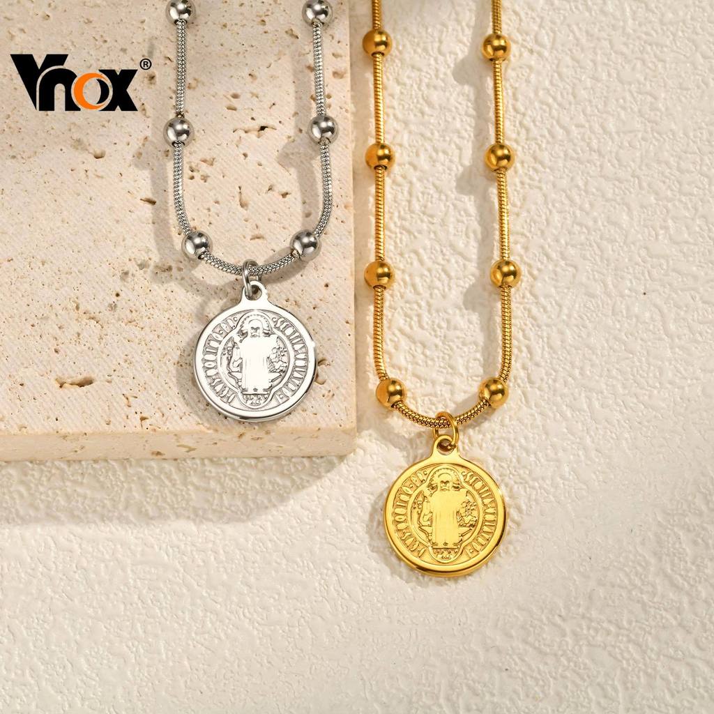 Colar De Rosário Vnox Para Mulheres E Meninas , Cruz Religiosa De Aço Inoxidável Banhado A Ouro , Oração Da Virgem Maria