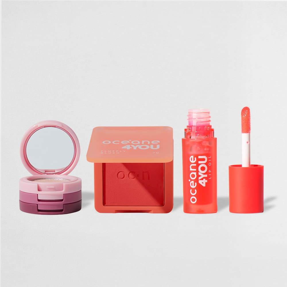 Kit Trio de Sombras + Blush Cremoso Coral + Mini Lip Oil 4you (3 Produtos)