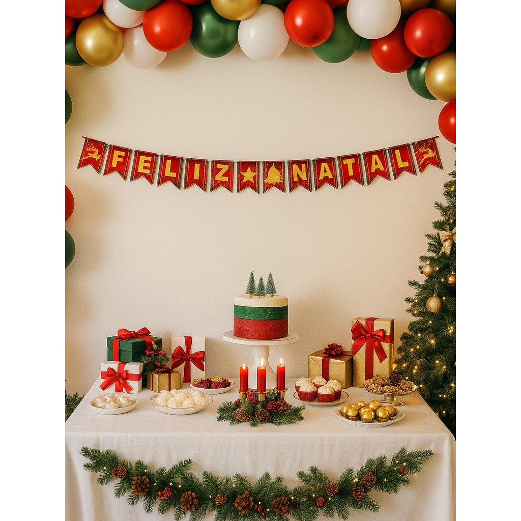 Faixa Bandeirola Feliz Natal 180x15cm Festa Decoração