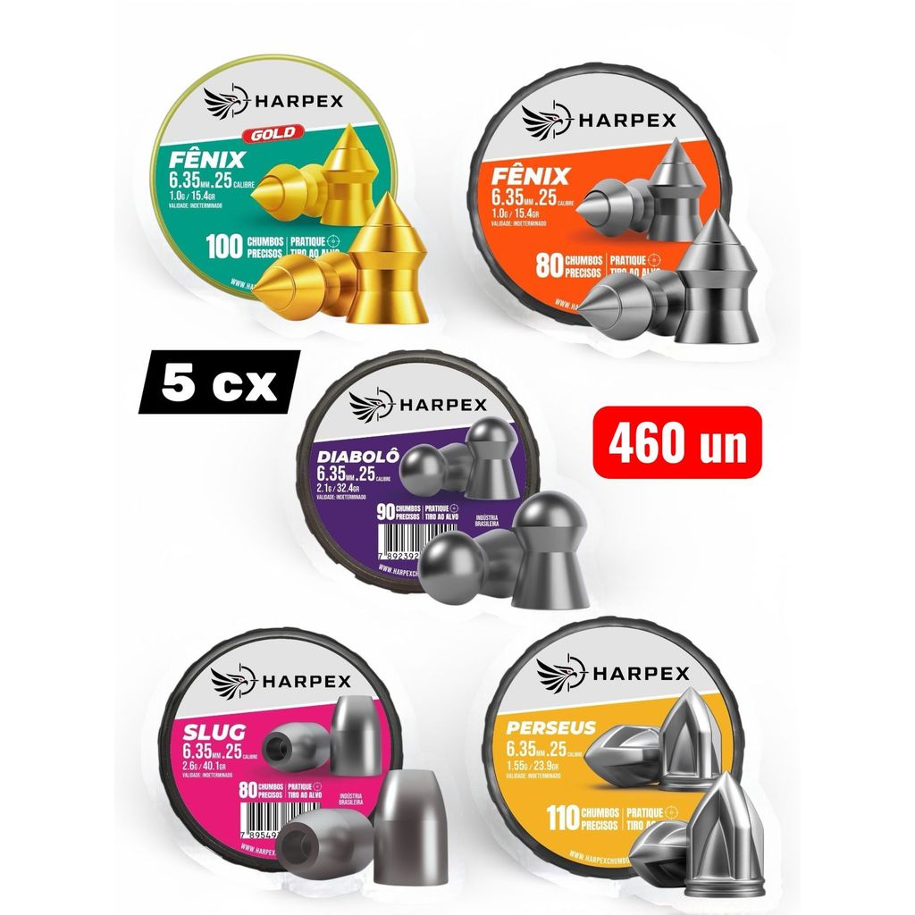 kit 5 Modelos de Chumbinhos 6.35mm Harpex - 460 und em Oferta na Shopee