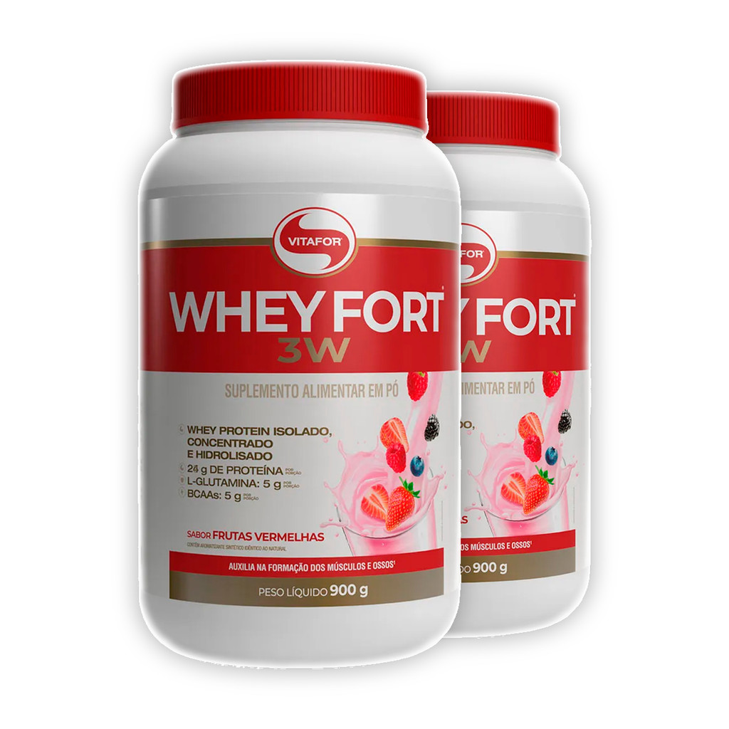 Whey Fort 3W: Hidrolisado - Frutas Vermelhas Vitafor | KIT 2