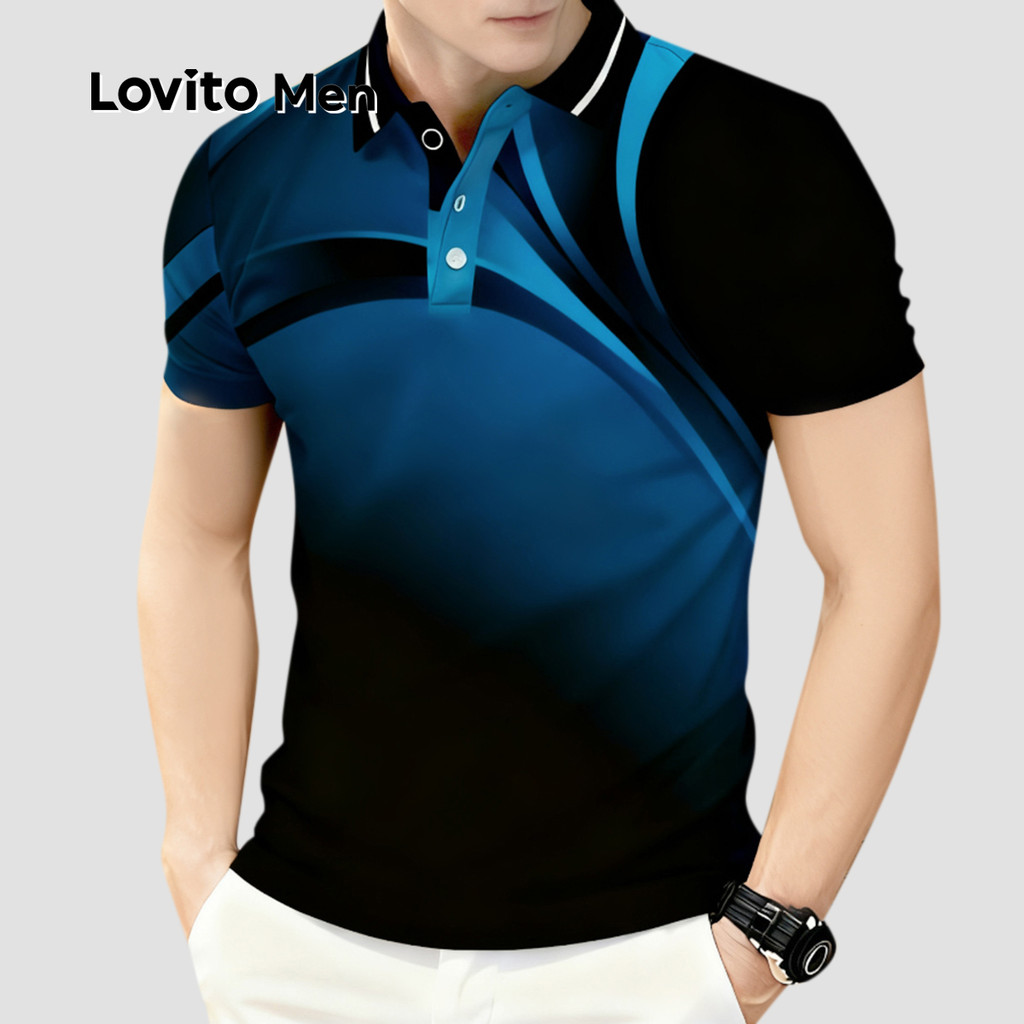 Lovito Men Camisa Polo Casual Geométrica para Primavera/verão para homens LNE122067 em Oferta na Shopee