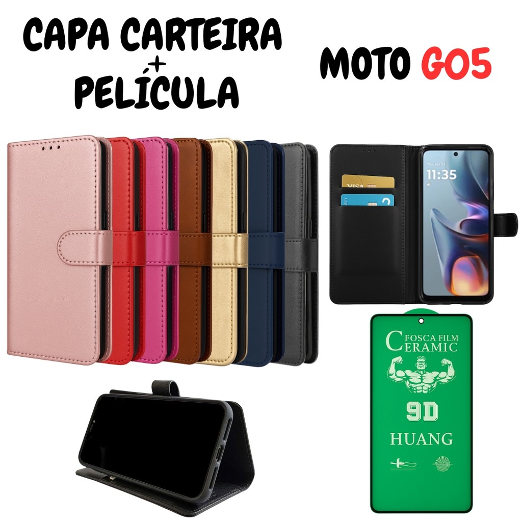 Capa Capinha Carteira Para Motorola G05 + Película de Cerâmica em Oferta na Shopee