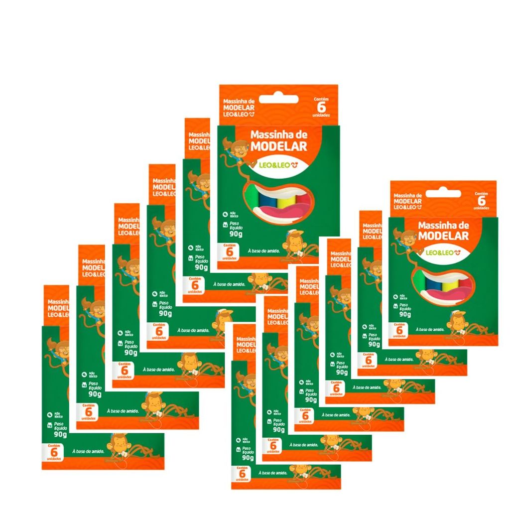 Massa de Modelar Leoarte Kit com 12 Pacotes (6 Cores Cada)