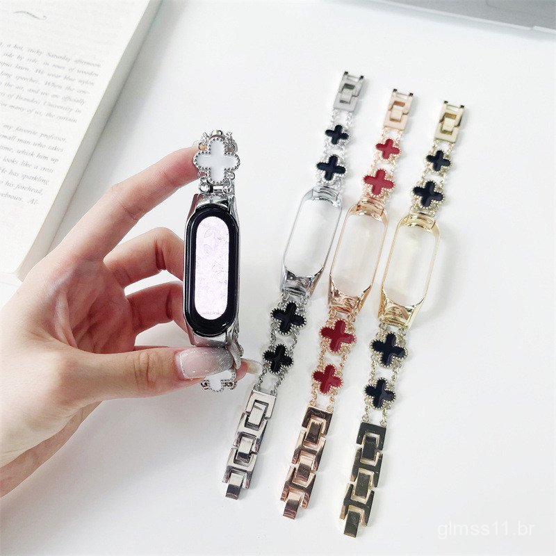 Compatível com Xiaomi Smart Band 987 geração 6/5/4/3 NFC, pulseira de metal curt