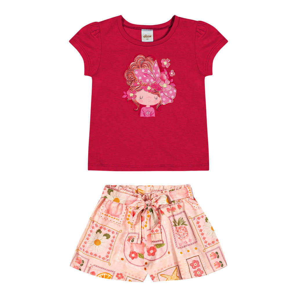 Conjunto Infantil Menina Ilustrado Brilho Elian Vermelho em Oferta na Shopee