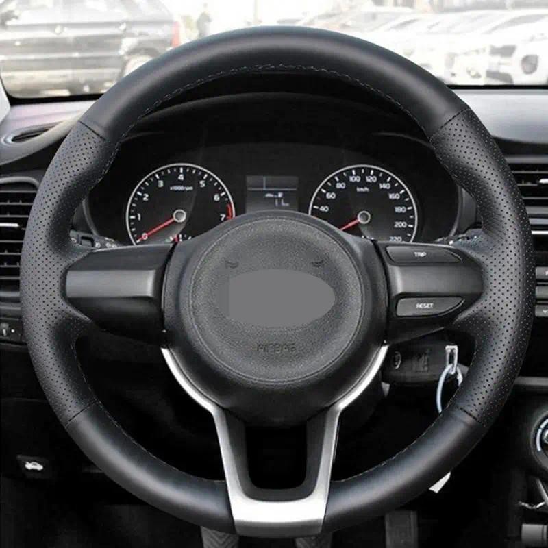 Para Kia Rio5 2019 K2 Picanto Manhã Rio 2017-2019 DIY Costurado À Mão Preto Hige Macio Couro Falso Capa De Volante Do Ca