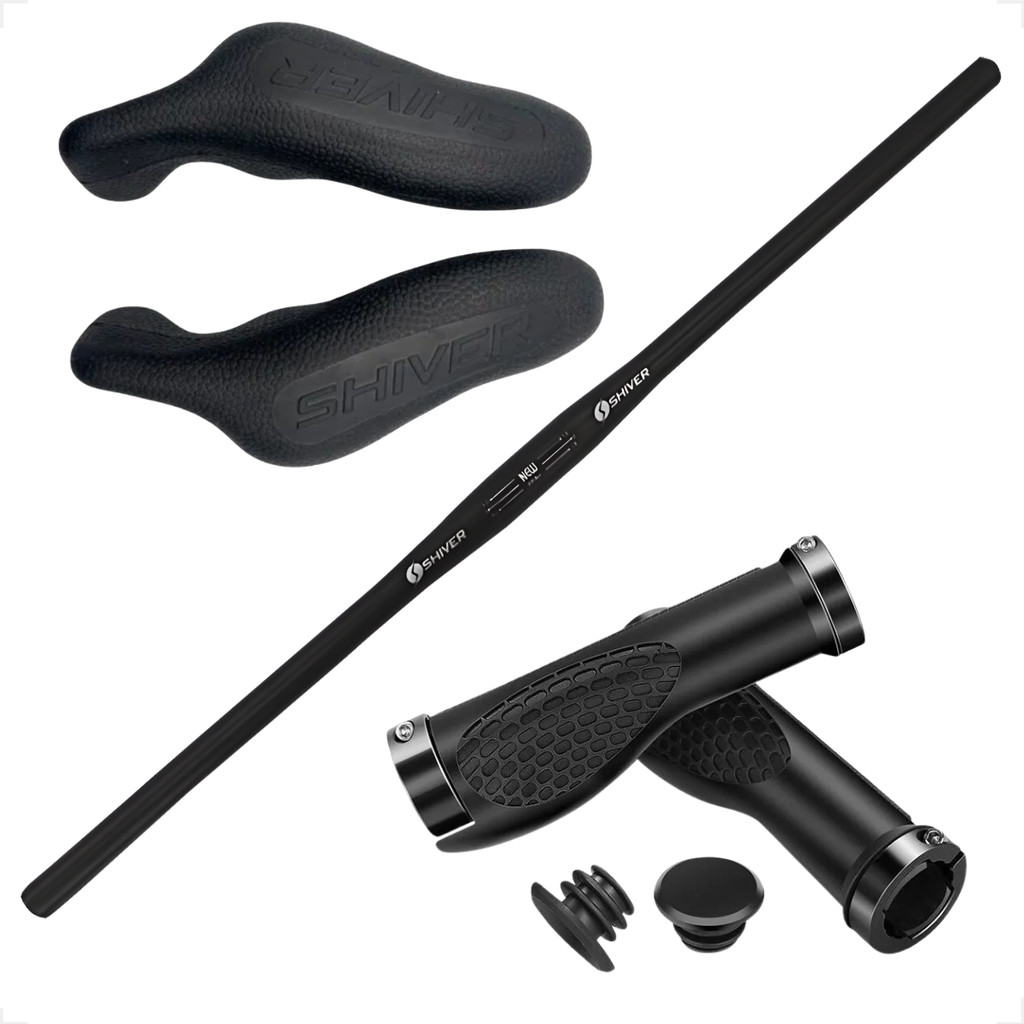 Kit guidão guidon Reto Backsweep Manopla Ergonomica trava Apoio Bar end Chifre Shiver tipo absolute