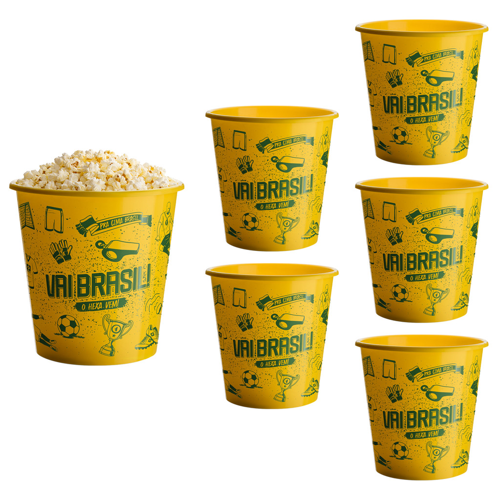 ️ Kit 6 Baldes De Pipoca HEXA 2,5L Balde da Copa do Mundo de Plástico Múltiuso e RESISTENTE