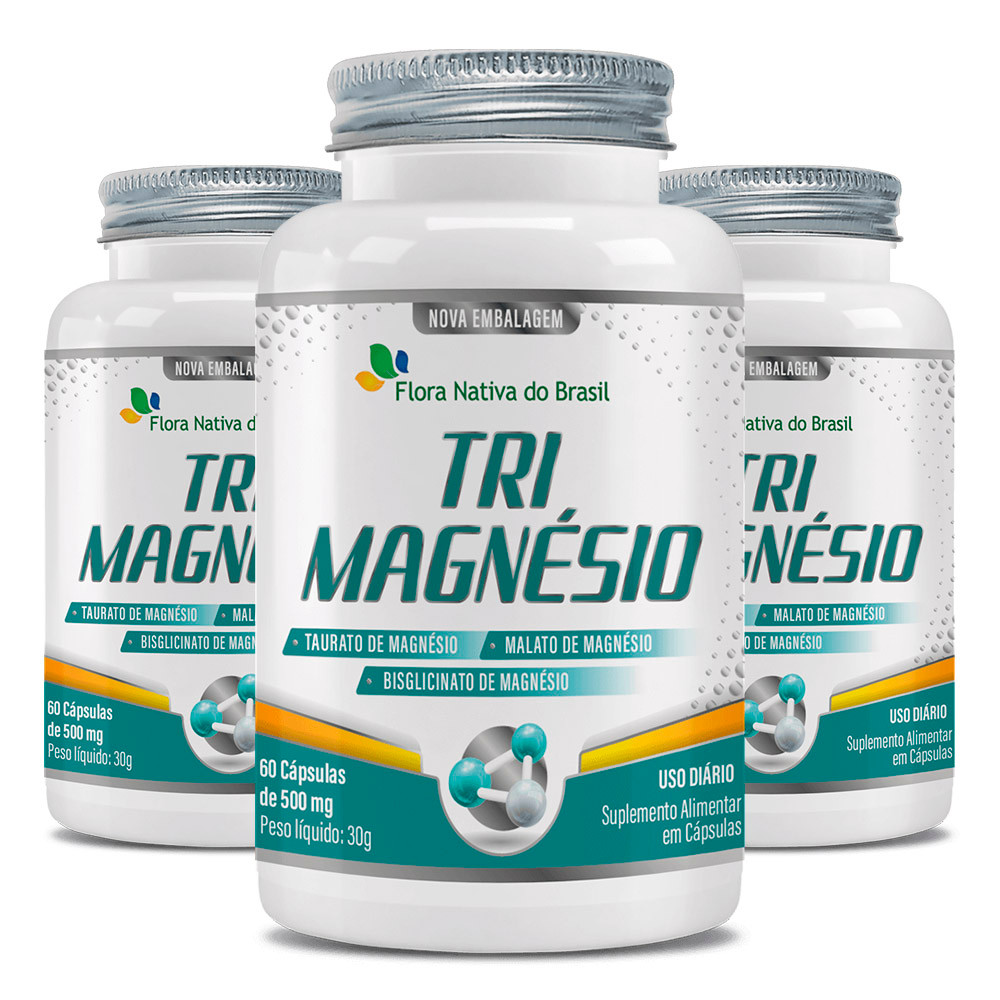 Kit 3x Tri Magnésio (Taurato, Malato e Bisglinato) 500mg 60 Cápsulas - Flora Nativa