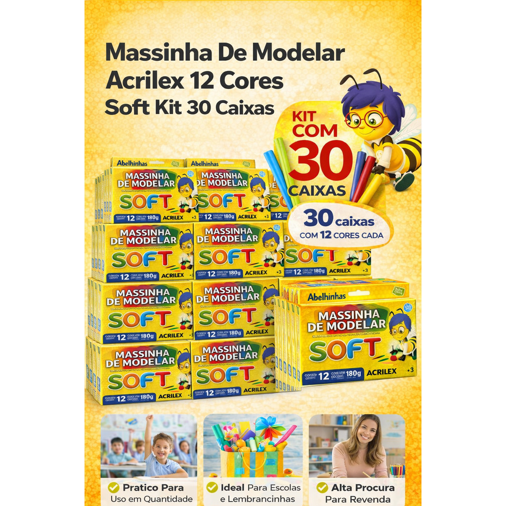 Kit 30 Massinha De Modelar Acrilex Soft 12 Cores 180g · foto 2