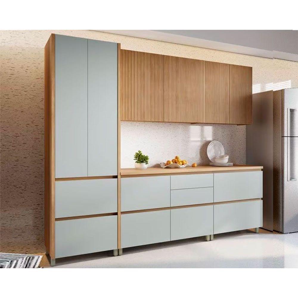Cozinha Completa Rainha Gourmet 5 Peças (2Aéreos+2Balcões+1Paneleiro) C5P33 Nature/Verde - Nesher