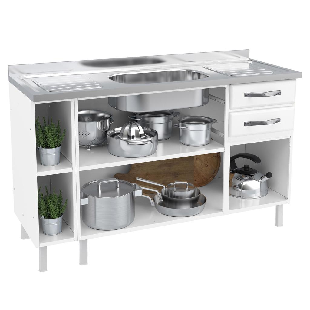 Balcão de Cozinha de Aço Telasul Star New 140cm Para Pia