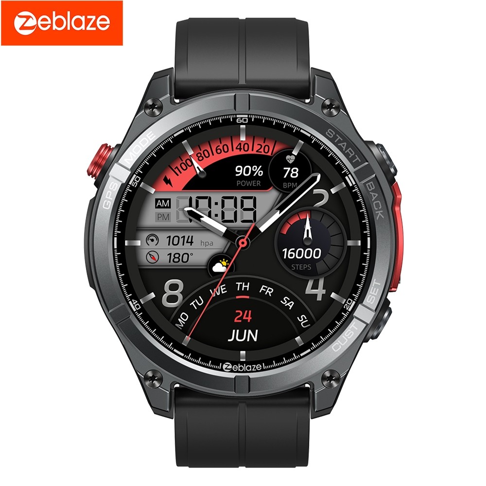 Zeblaze Relógio inteligente Stratos 4 com GPS, tela AMOLED de 1,43 polegadas e posicionamento por 6 satélites integrado.