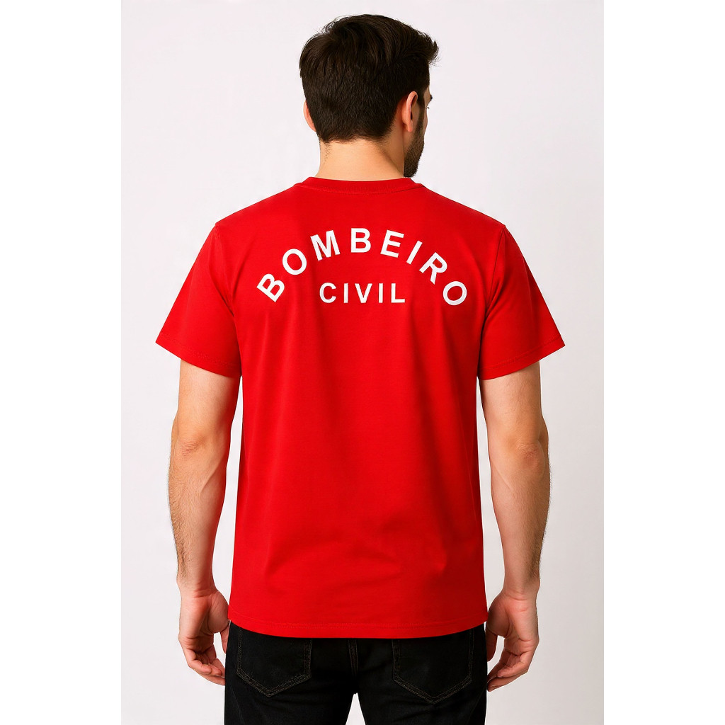 Camisa Bombeiro Civil Uniforme Profissional 100% Algodão Camisa Vermelha Brigada Incêndio Evento Brasão