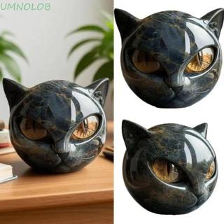 Estatueta De Pedra De Gato Preto UMNOLOB , Escultura Resina De Cura De Cristal De Olhos Âmbar , Obsidiana