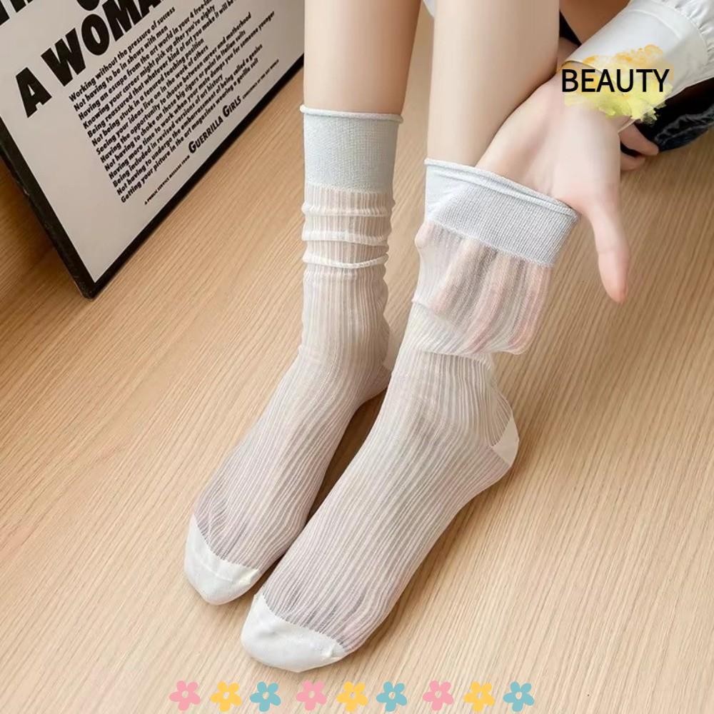 BEAUTYHOMEBR 1 Par De Meias De Seda Cristal , Renda Respiráveis Ultrafinas Longas De Nylon Transparentes E Macias