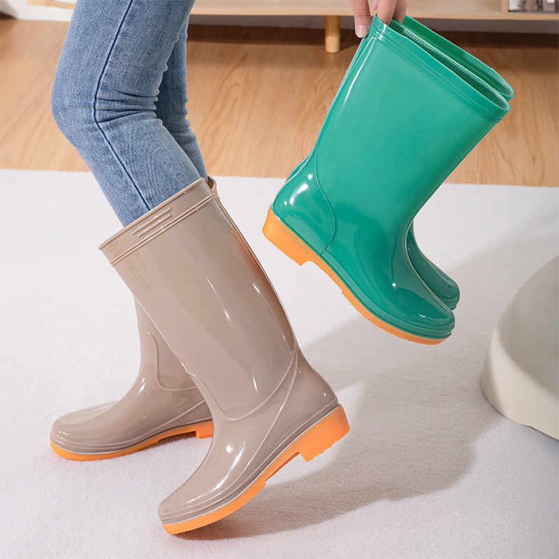 Botas de chuva femininas de salto baixo para primavera e verão, impermeáveis e antiderrapantes, botas de borracha femini