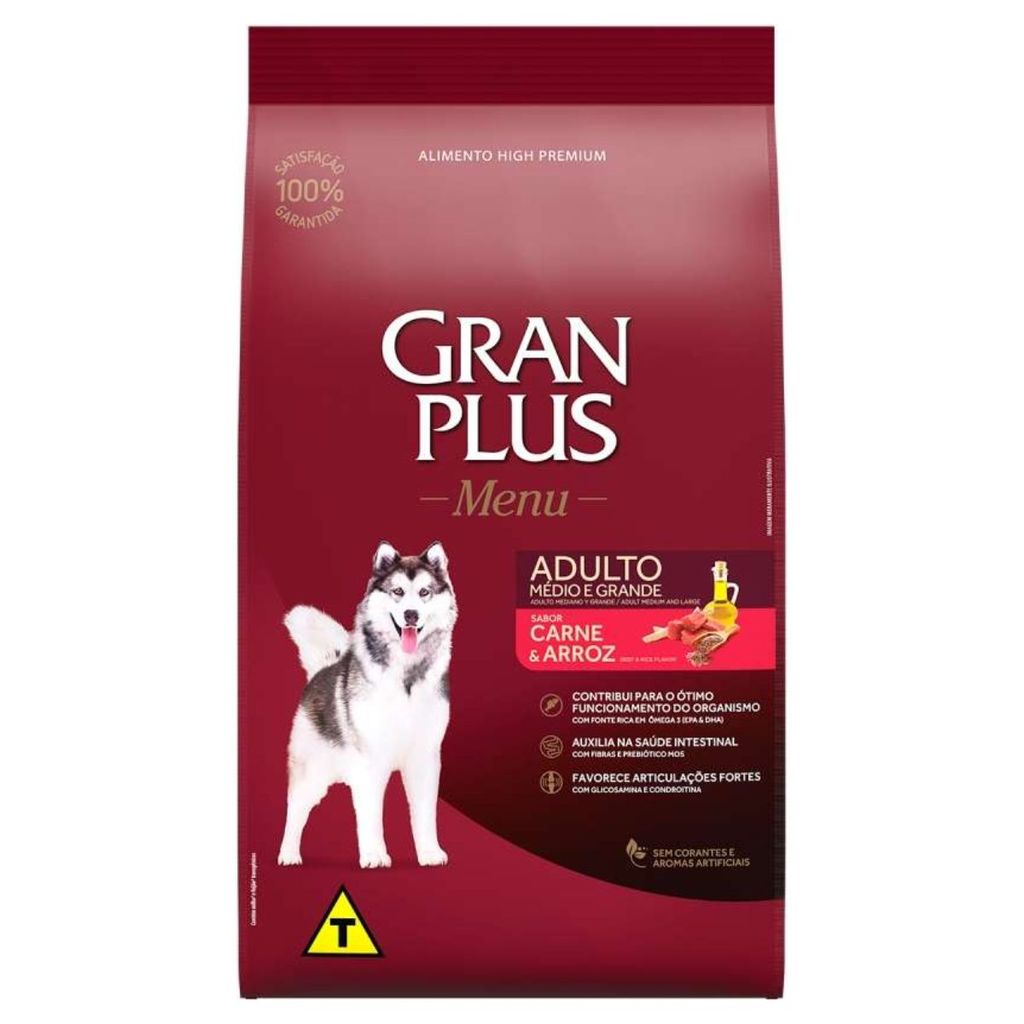 Ração GranPlus Cães Adultos MG Sabor Carne e Arroz 15Kg