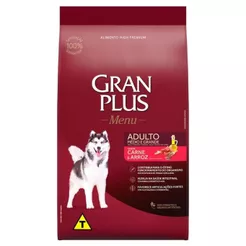 Ração GranPlus Cães Adultos MG Sabor Carne e Arroz 15Kg