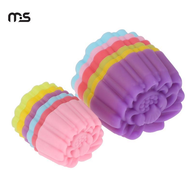 [Macrostars] 5 Peças 3/5 Cm Molde De Silicone De Lótus Cupcake Bolo Muffin Cozimento Moldes De Reutilizáveis Antiderrapa